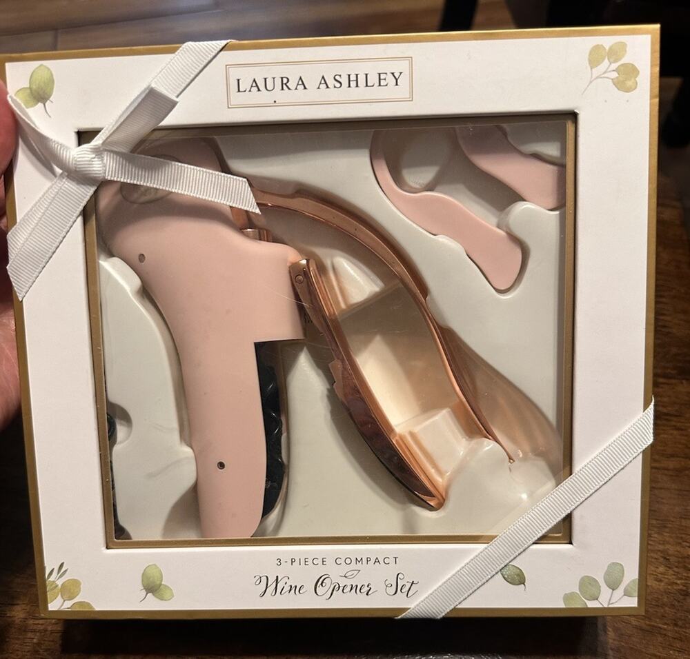 Laura Ashley NIP Wine Opener 3 Piece Compact Set Pink W/ Rose Gold Present GIFT